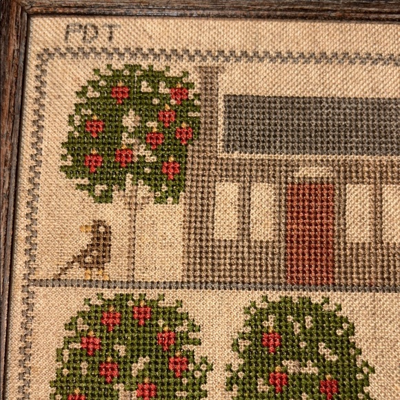 Framed Vintage Cross Stitch Art with Nature Scene 1989 - Picture 5 of 6